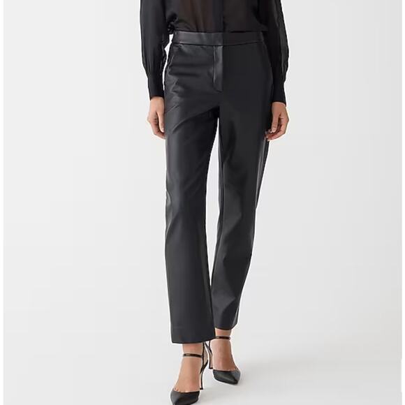 J. Crew Kate straight-leg pant in faux leather black size 6T  $158 - Picture 1 of 9